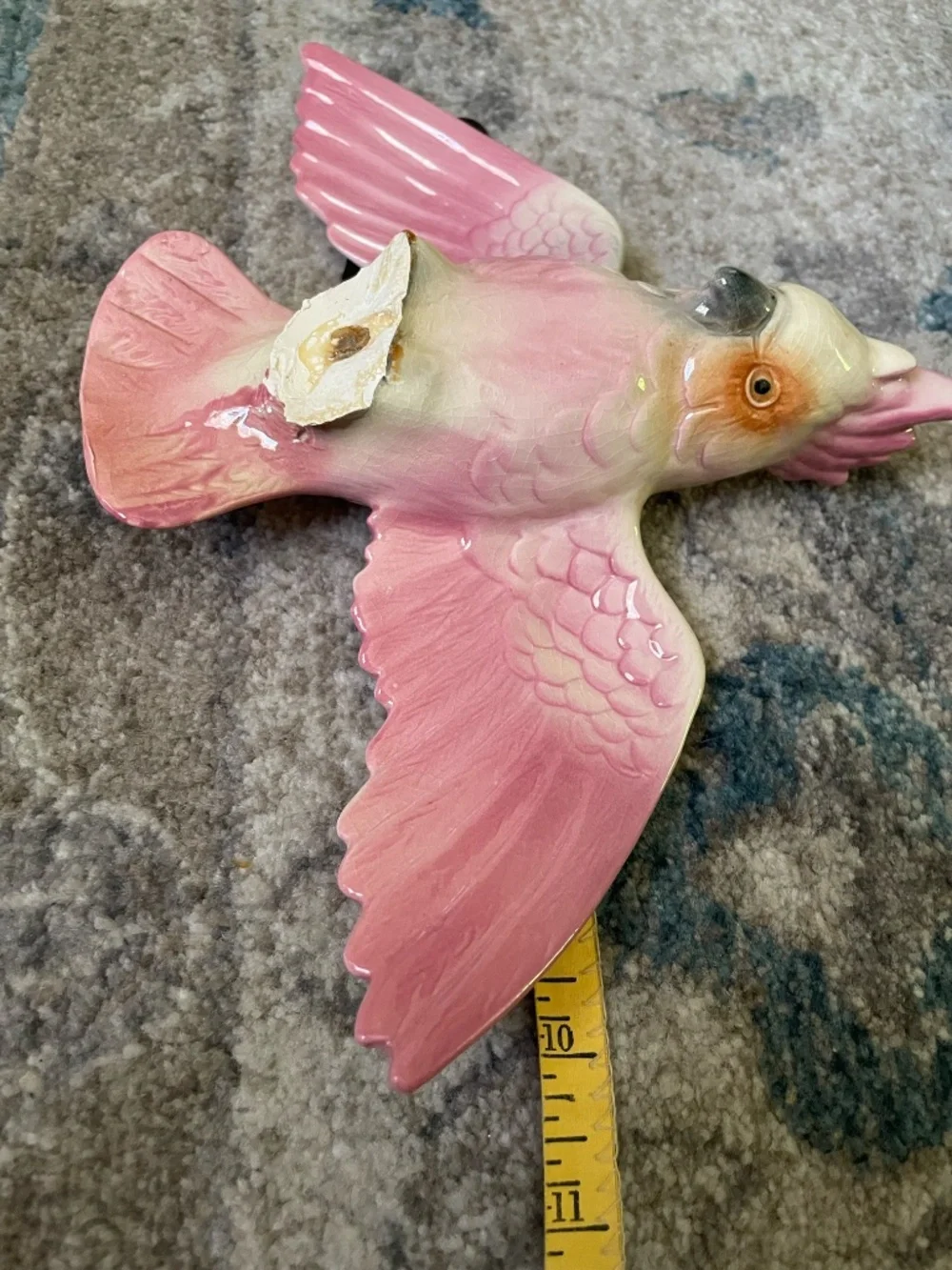 Wm Maddux California Pottery Pink Cockatoo on Stump with Magnolia Flower (broken